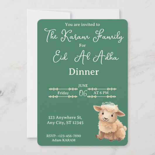 Eid Al Adha Groene Lieve Schaap Feest Kaart (Voorkant)