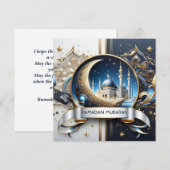 Eid Al Adha Halvemaan Moskee Goud Wit Blauw Feestdagenkaart (Voorkant / Achterkant)