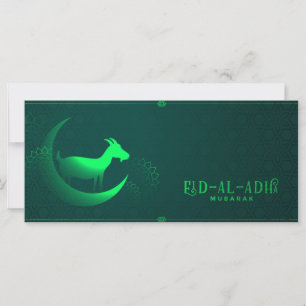 Eid al Adha Mubarak Goat Crescent Green Pattern Kaart