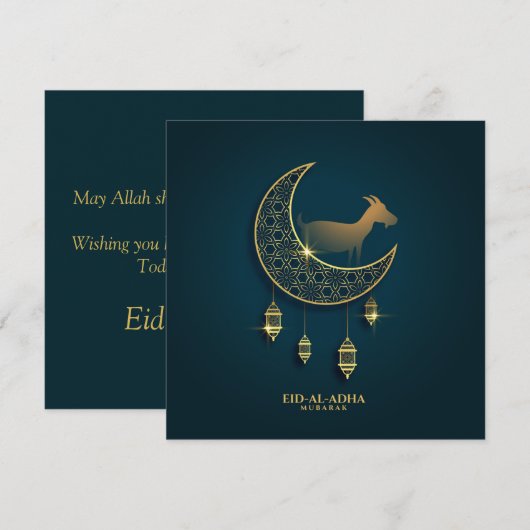 Eid al Adha Mubarak Goat Crescent Traditional Lamp Feestdagenkaart (Voorkant / Achterkant)