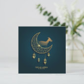 Eid al Adha Mubarak Goat Crescent Traditional Lamp Feestdagenkaart (Staand voorkant)