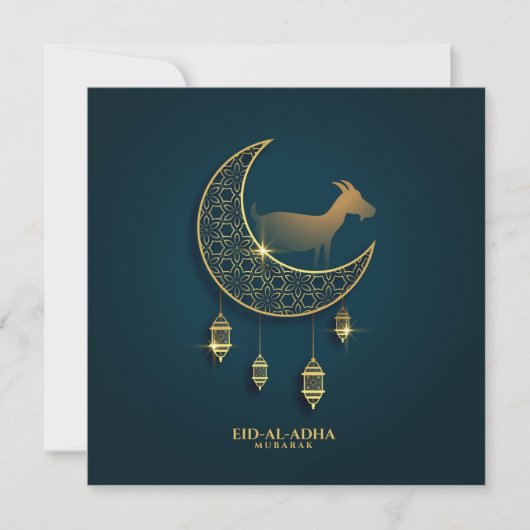 Eid al Adha Mubarak Goat Crescent Traditional Lamp Feestdagenkaart (Voorkant)