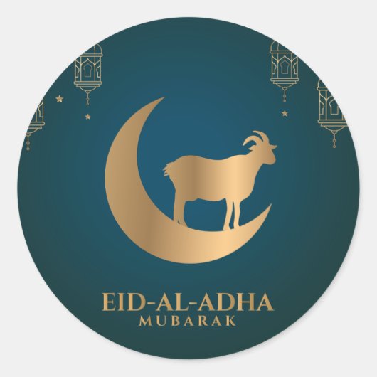 Eid al Adha Mubarak Happy Eid Gouden Geitenhalve m Ronde Sticker (Voorkant)