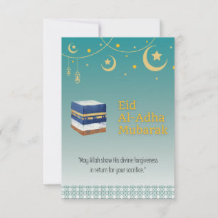 Eid Al-Adha Mubarak Kaart in Blue en Ka'bah Afbeel