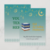 Eid Al-Adha Mubarak Kaart in Blue en Ka'bah Afbeel (Voorkant / Achterkant)