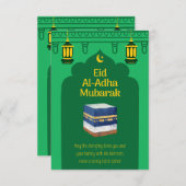 Eid Al-Adha Mubarak Kaart in het Groen en Ka'bah A (Voorkant / Achterkant)