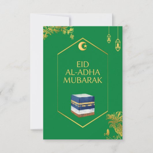 Eid Al-Adha Mubarak Kaart in het Groen en Ka'bah A (Voorkant)