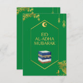 Eid Al-Adha Mubarak Kaart in het Groen en Ka'bah A (Voorkant / Achterkant)
