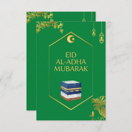 Eid Al-Adha Mubarak Kaart in het Groen en Ka'bah A (Voorkant / Achterkant)