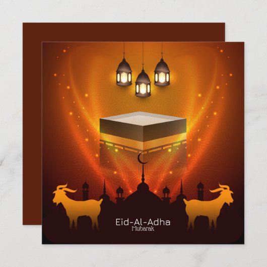 Eid Al Adha Mubarak Kaba Shareef Goat Islamic Feestdagenkaart (Voorkant / Achterkant)