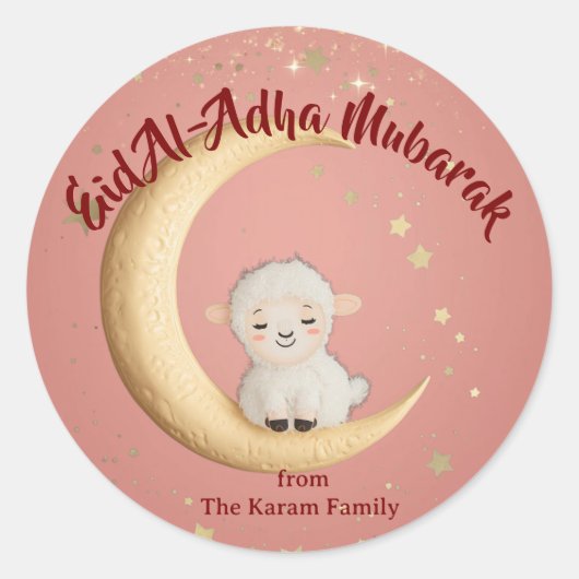 Eid Al-Adha Mubarak Roze Ronde Sticker (Voorkant)