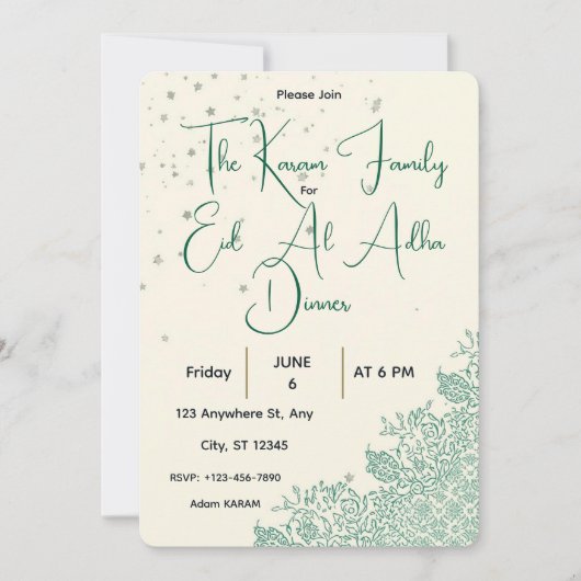 Eid Al Adha Salie Groene Diner Kaart (Voorkant)