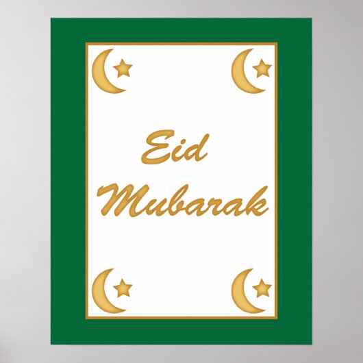 Eid al Fitr Eid Mubarak Green Gold Moon Stars Poster (Voorkant)