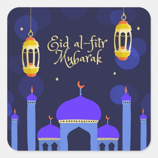 Eid Al Fitr Islamic Mosque Vierkante Sticker (Voorkant)