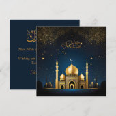 Eid al Fitr Mubarak Crescent Sterren Blauw Goud Feestdagenkaart (Voorkant / Achterkant)