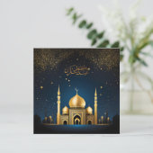 Eid al Fitr Mubarak Crescent Sterren Blauw Goud Feestdagenkaart (Staand voorkant)