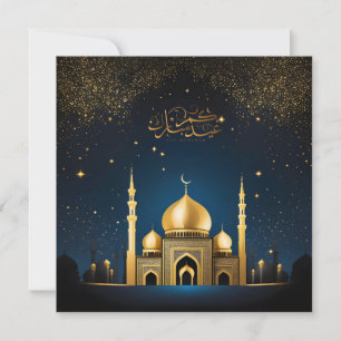 Eid al Fitr Mubarak Crescent Sterren Blauw Goud Feestdagenkaart