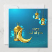 Eid Al-fitr Mubarak Gold crescent en lantaarn Feestdagenkaart (Voorkant)