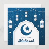 Eid Al-Fitr Mubarak Moon en sterren Feestdagenkaart (Voorkant / Achterkant)
