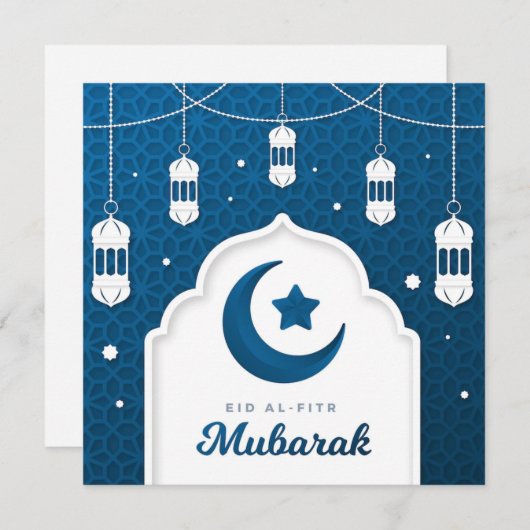 Eid Al-Fitr Mubarak Moon en sterren Feestdagenkaart (Voorkant / Achterkant)