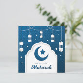 Eid Al-Fitr Mubarak Moon en sterren Feestdagenkaart (Staand voorkant)