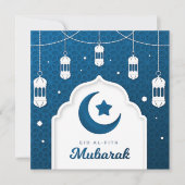 Eid Al-Fitr Mubarak Moon en sterren Feestdagenkaart (Voorkant)