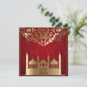 Eid al fitr Mubarak Moskee Goud Patroon Rood Feestdagenkaart (Staand voorkant)