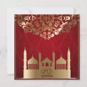 Eid al fitr Mubarak Moskee Goud Patroon Rood Feestdagenkaart (Voorkant)
