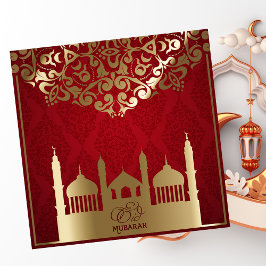 Eid al fitr Mubarak Moskee Goud Patroon Rood Feestdagenkaart