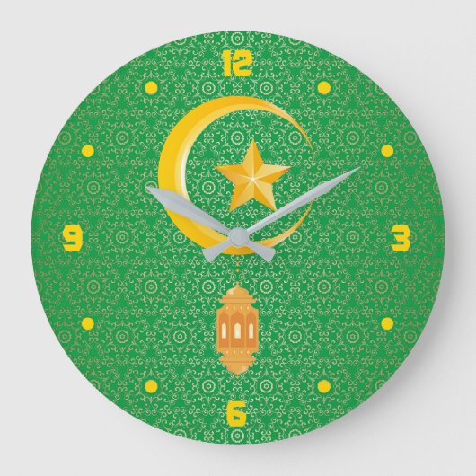Eid al Fitr Mubarak Ramadan Kareem Moon Star Grote Klok (Voorkant)