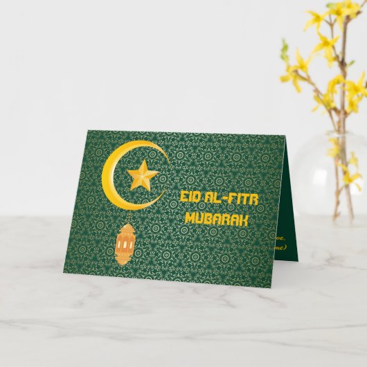 Eid al Fitr Mubarak Ramadan Kareem Moon Star Kaart (Gele Bloem)
