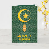 Eid al Fitr Mubarak Ramadan Kareem Moon Star Kaart (Gele Bloem)