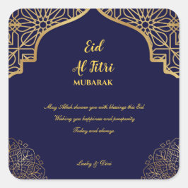 Eid Al Fitri Golden Mandala Navy Blue Vakantie Vierkante Sticker