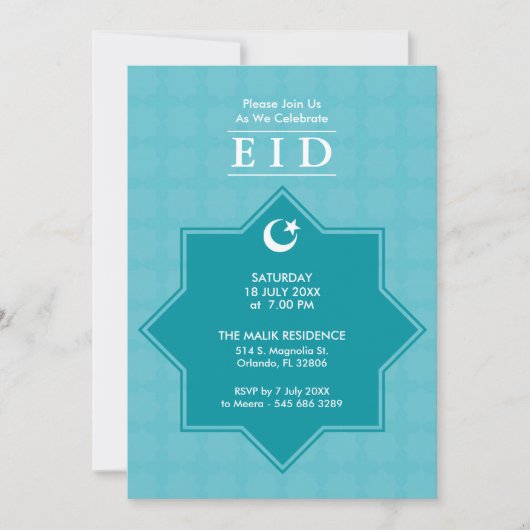 Eid Celebration 8 Pointed Star Party Invitation Kaart (Voorkant)