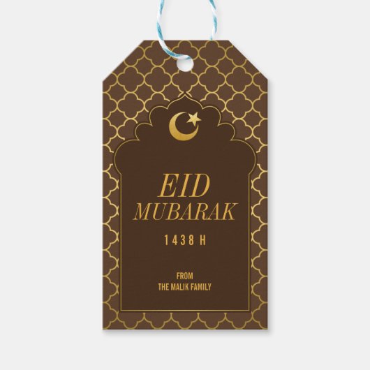 Eid Celebration Gift Label goud Marokkaans patroon Cadeaulabel (Voorkant)