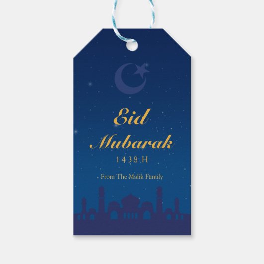 Eid Celebration Gift Label met Goud Islamitisch Pa Cadeaulabel (Voorkant)