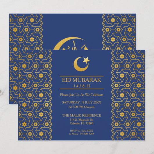 Eid Celebration Party Invitation Islamic Pattern Kaart (Voorkant / Achterkant)