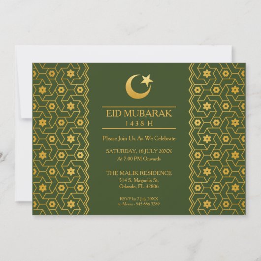 Eid Celebration Party Invitation Islamic Pattern Kaart (Voorkant)