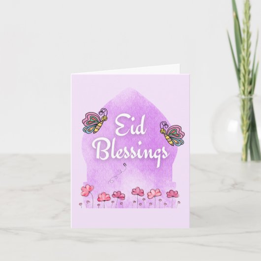 Eid Fitr Adha Zegen Vlinders Roze Kaart (Voorkant)