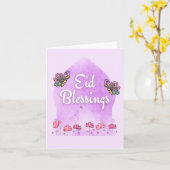 Eid Fitr Adha Zegen Vlinders Roze Kaart (Gele Bloem)