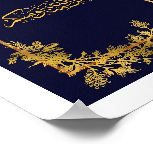 Eid Groeten In Arabisch Kalligrafie Blauw en Goud Poster (Hoek)