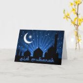 Eid Mosque Blue Night Kaart (Gele Bloem)