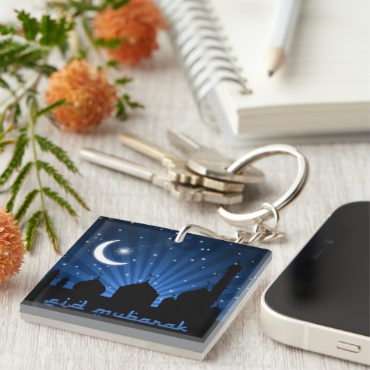 Eid Mosque Blue Night Sleutelhanger (Voorkant Rechts)