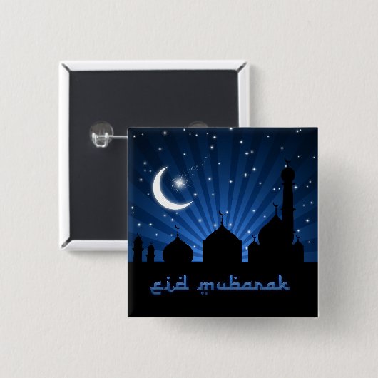 Eid Mosque Blue Night Vierkante Button 5,1 Cm (Voorkant /achterkant)