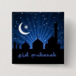 Eid Mosque Blue Night Vierkante Button 5,1 Cm