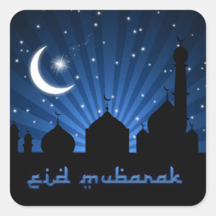 Eid Mosque Blue Night Vierkante Sticker
