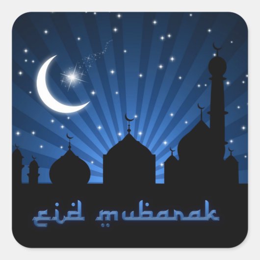 Eid Mosque Blue Night Vierkante Sticker (Voorkant)