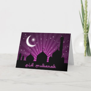 Eid Mosque Purple Night - Greeting Card Feestdagen Kaart