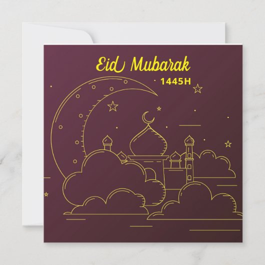Eid Mubarak 1445 Hijriah Line art Feestdagenkaart (Voorkant)