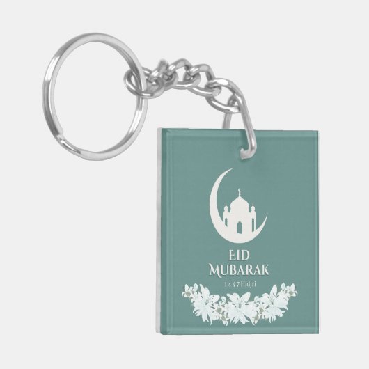 Eid Mubarak 1447 Hijri Halve Maan & Moskee ontwerp Sleutelhanger (Voorkant Links)